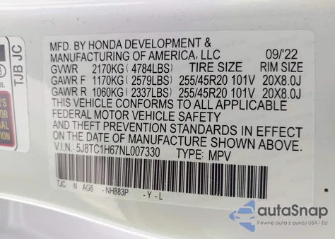 2022 Acura Rdx A-Spec Package from USA, damaged, VIN 5J8TC1H67NL007330